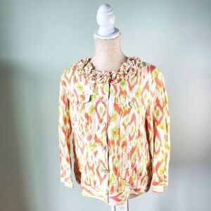 RUBY RED WOMEN'S LIGHT WEIGHT JACKET  RUFFLE COLLAR PEARL BUTTONS SIZE 14